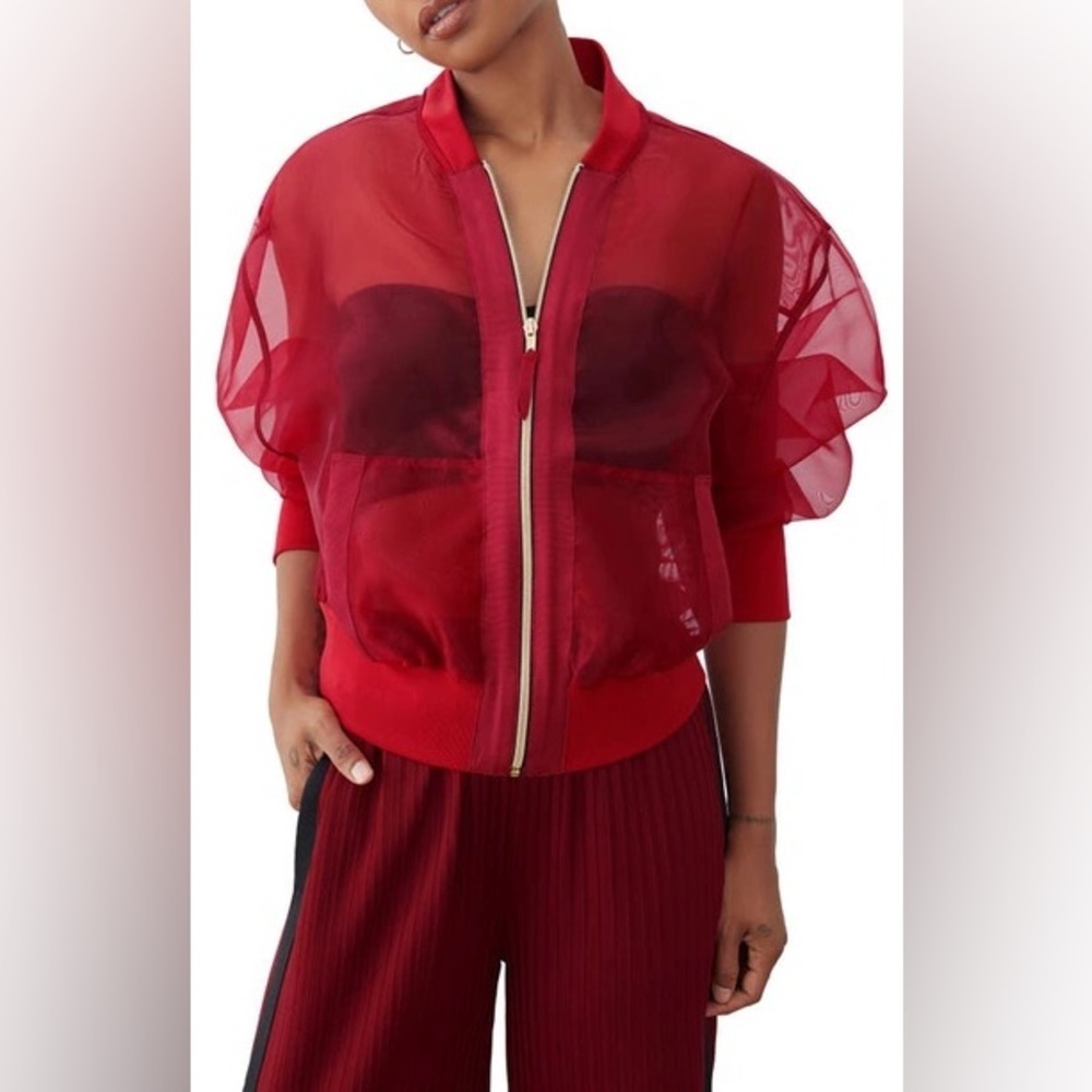 GSTQ (God Save The Queen) sheer bomber jacket in Port (red wine) / size large - Picture 2 of 13